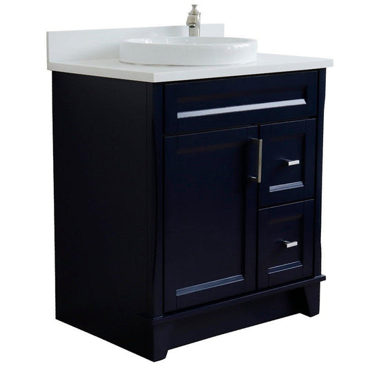 Bellaterra Home Terni 31" 1-Door 2-Drawer Blue Freestanding Vanity Set With Ceramic Vessel Sink and White Quartz Top