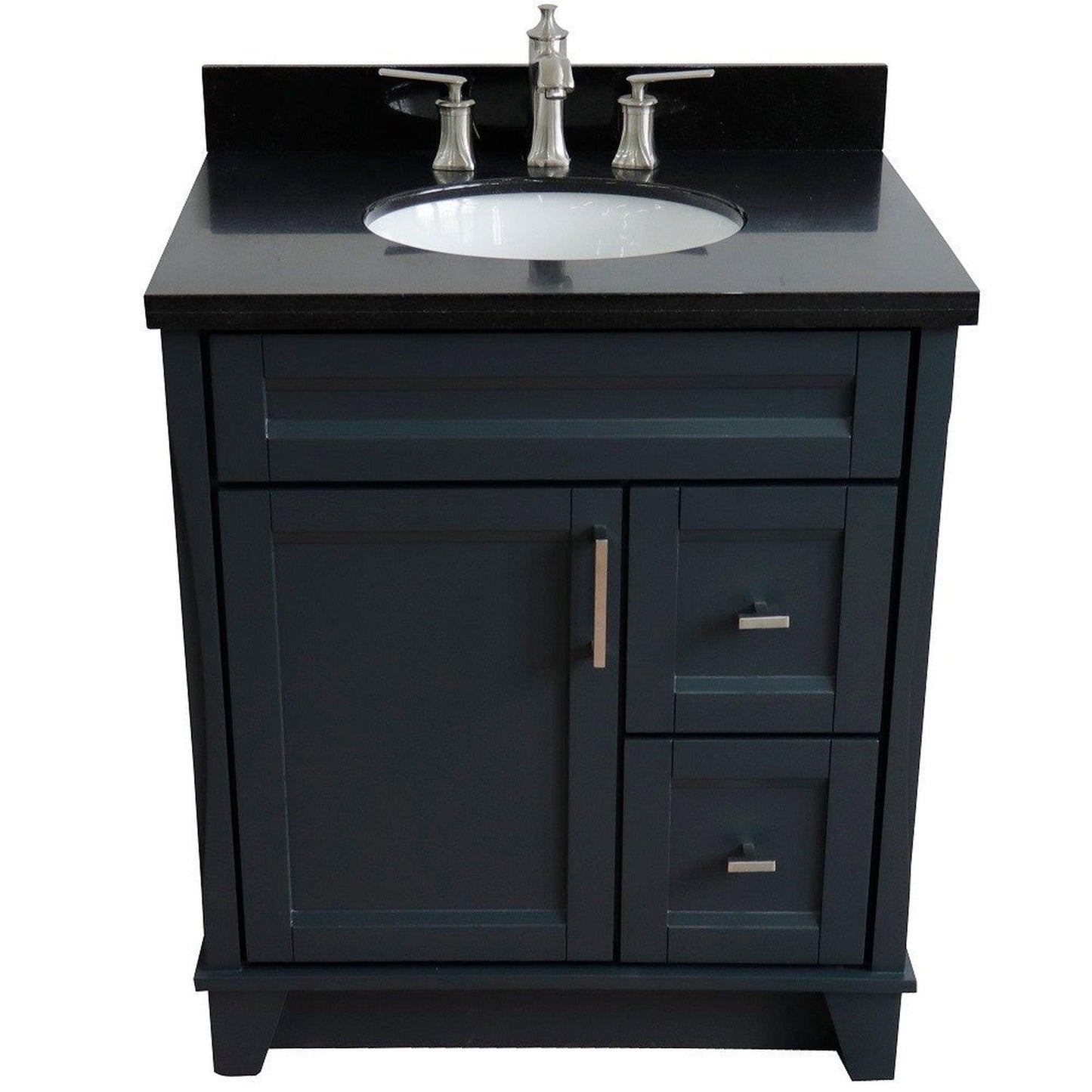 Bellaterra Home Terni 31" 1-Door 2-Drawer Dark Gray Freestanding Vanity Set With Ceramic Undermount Oval Sink and Black Galaxy Granite Top