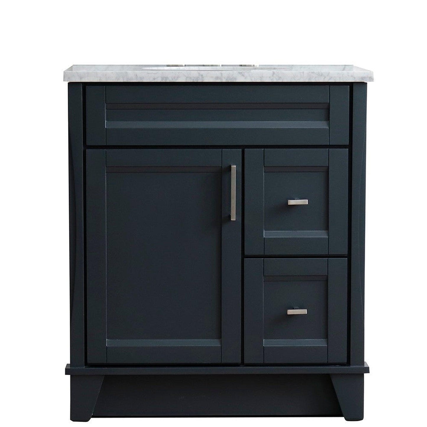 Bellaterra Home Terni 31" 1-Door 2-Drawer Dark Gray Freestanding Vanity Set With Ceramic Undermount Oval Sink and White Carrara Marble Top