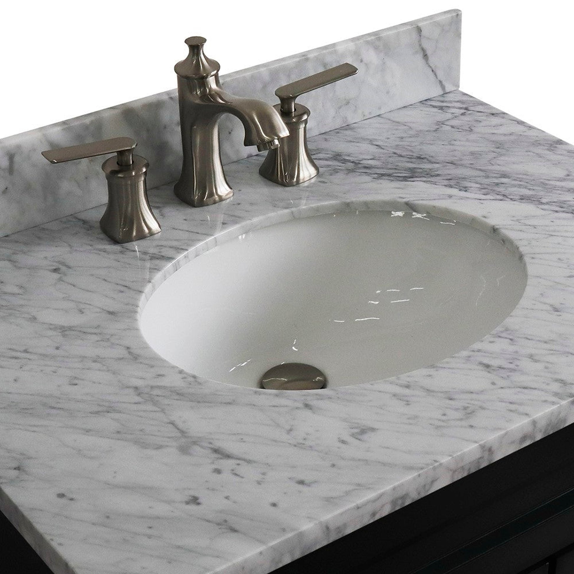 Bellaterra Home Terni 31" 1-Door 2-Drawer Dark Gray Freestanding Vanity Set With Ceramic Undermount Oval Sink and White Carrara Marble Top