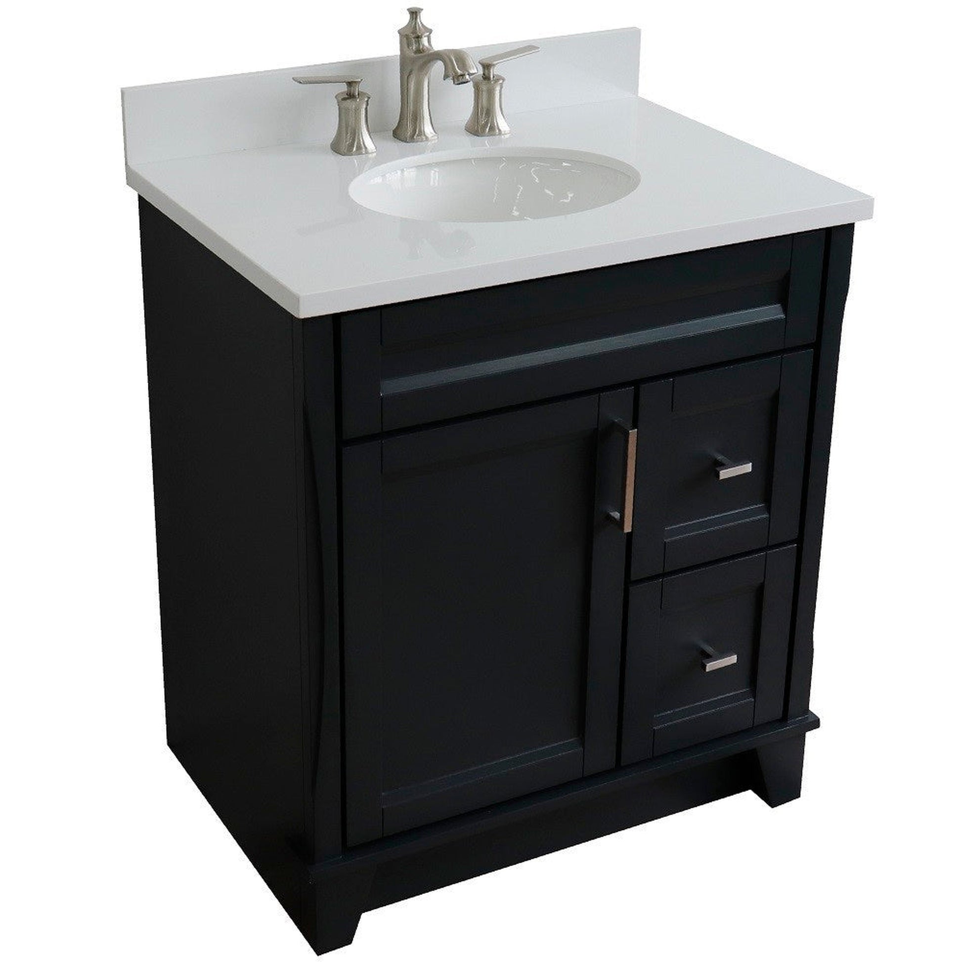 Bellaterra Home Terni 31" 1-Door 2-Drawer Dark Gray Freestanding Vanity Set With Ceramic Undermount Oval Sink and White Quartz Top