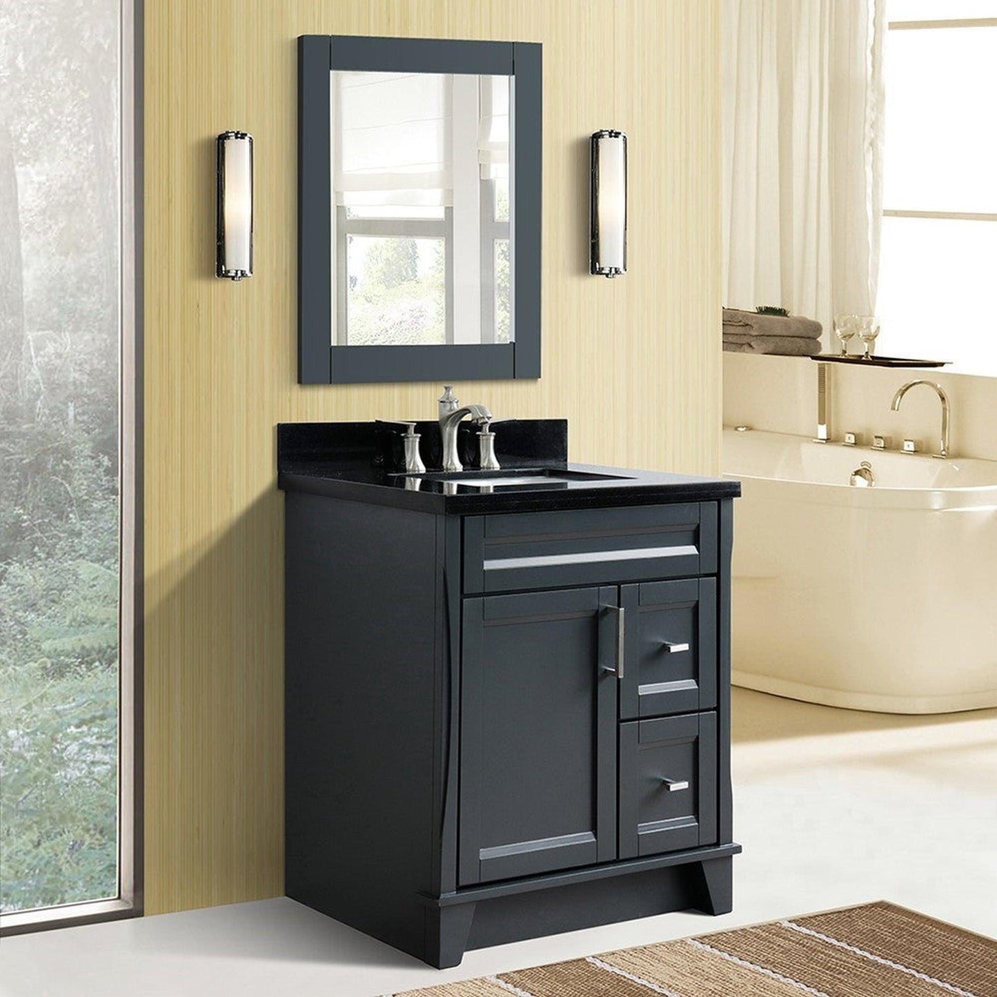 Bellaterra Home Terni 31" 1-Door 2-Drawer Dark Gray Freestanding Vanity Set With Ceramic Undermount Rectangular Sink and Black Galaxy Granite Top