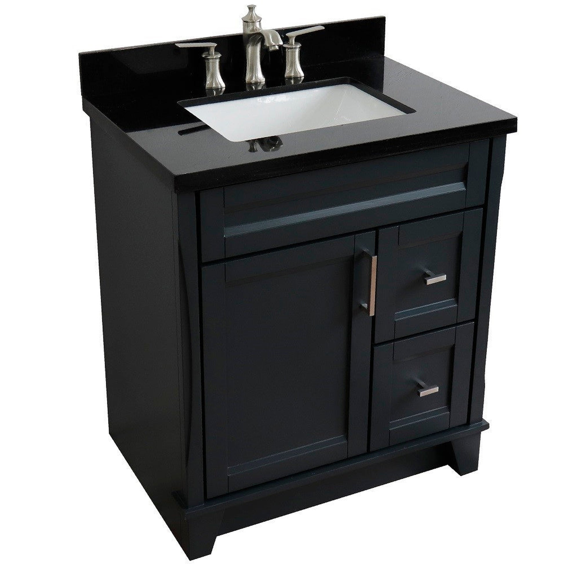 Bellaterra Home Terni 31" 1-Door 2-Drawer Dark Gray Freestanding Vanity Set With Ceramic Undermount Rectangular Sink and Black Galaxy Granite Top