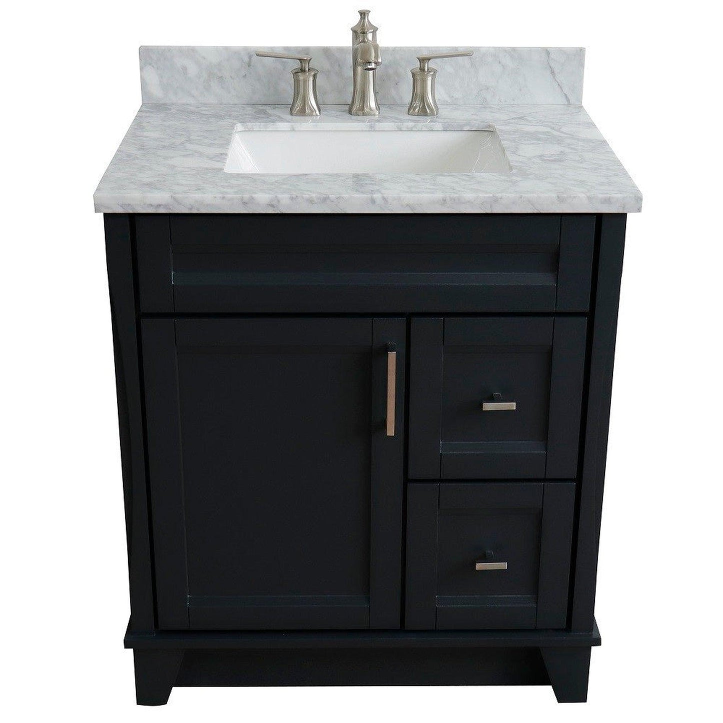 Bellaterra Home Terni 31" 1-Door 2-Drawer Dark Gray Freestanding Vanity Set With Ceramic Undermount Rectangular Sink and White Carrara Marble Top