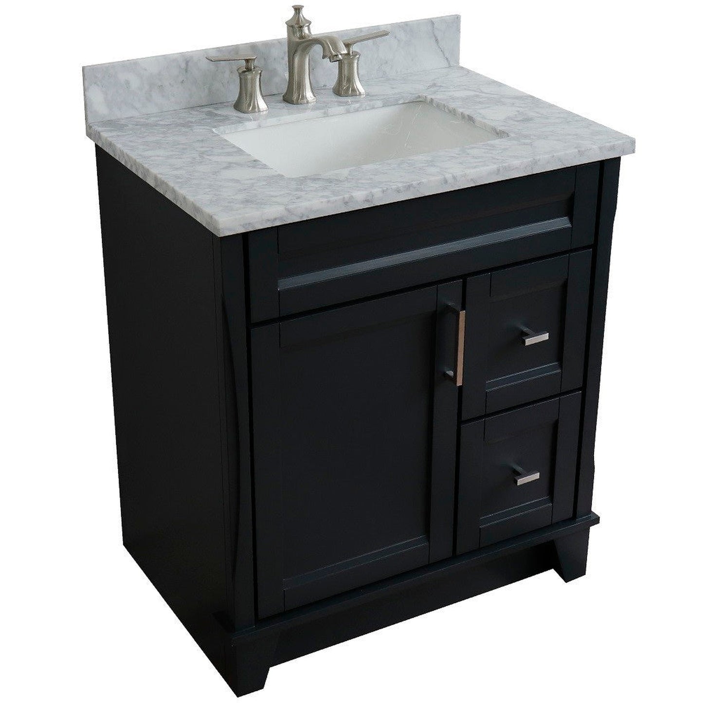 Bellaterra Home Terni 31" 1-Door 2-Drawer Dark Gray Freestanding Vanity Set With Ceramic Undermount Rectangular Sink and White Carrara Marble Top