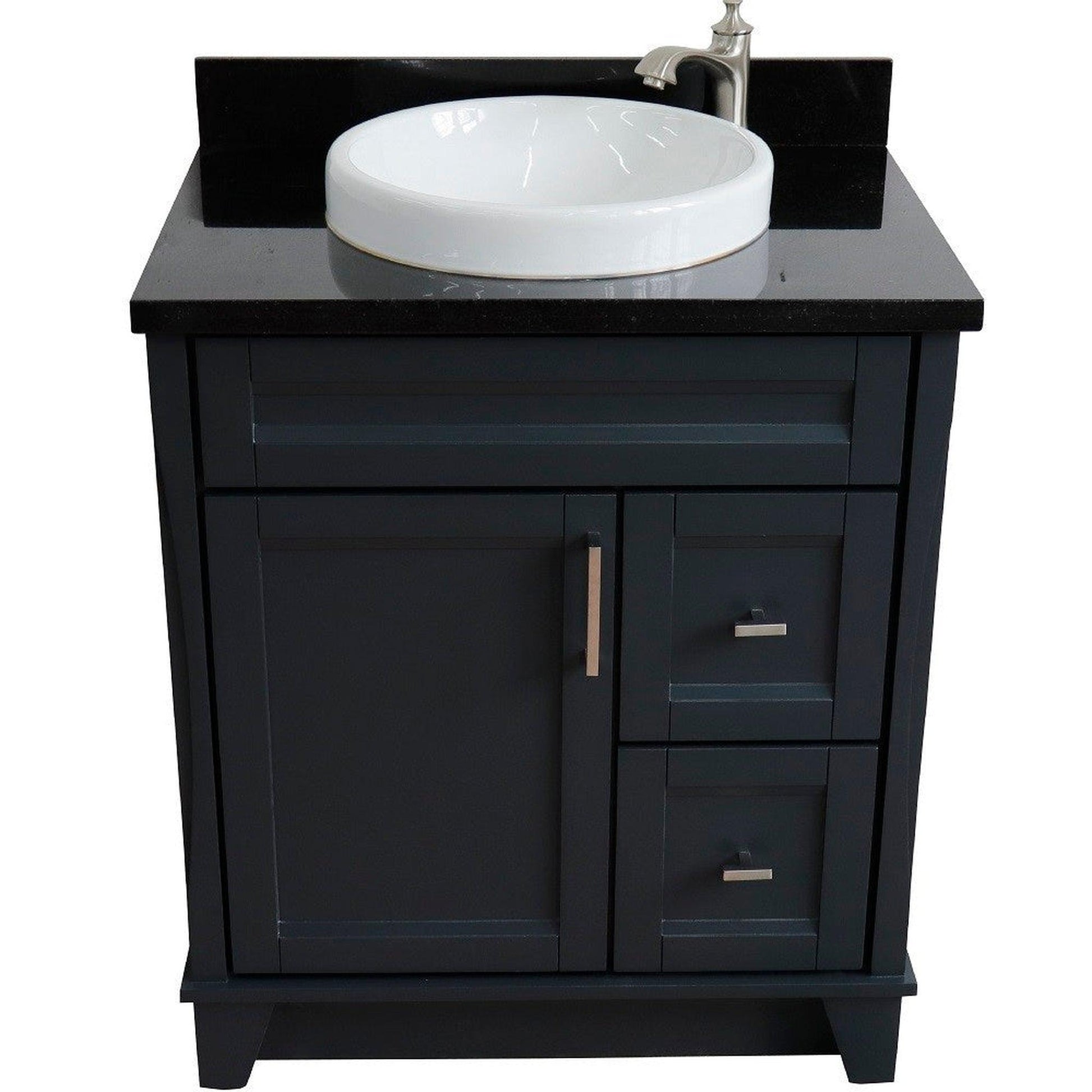 Bellaterra Home Terni 31" 1-Door 2-Drawer Dark Gray Freestanding Vanity Set With Ceramic Vessel Sink and Black Galaxy Granite Top