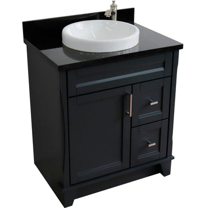 Bellaterra Home Terni 31" 1-Door 2-Drawer Dark Gray Freestanding Vanity Set With Ceramic Vessel Sink and Black Galaxy Granite Top