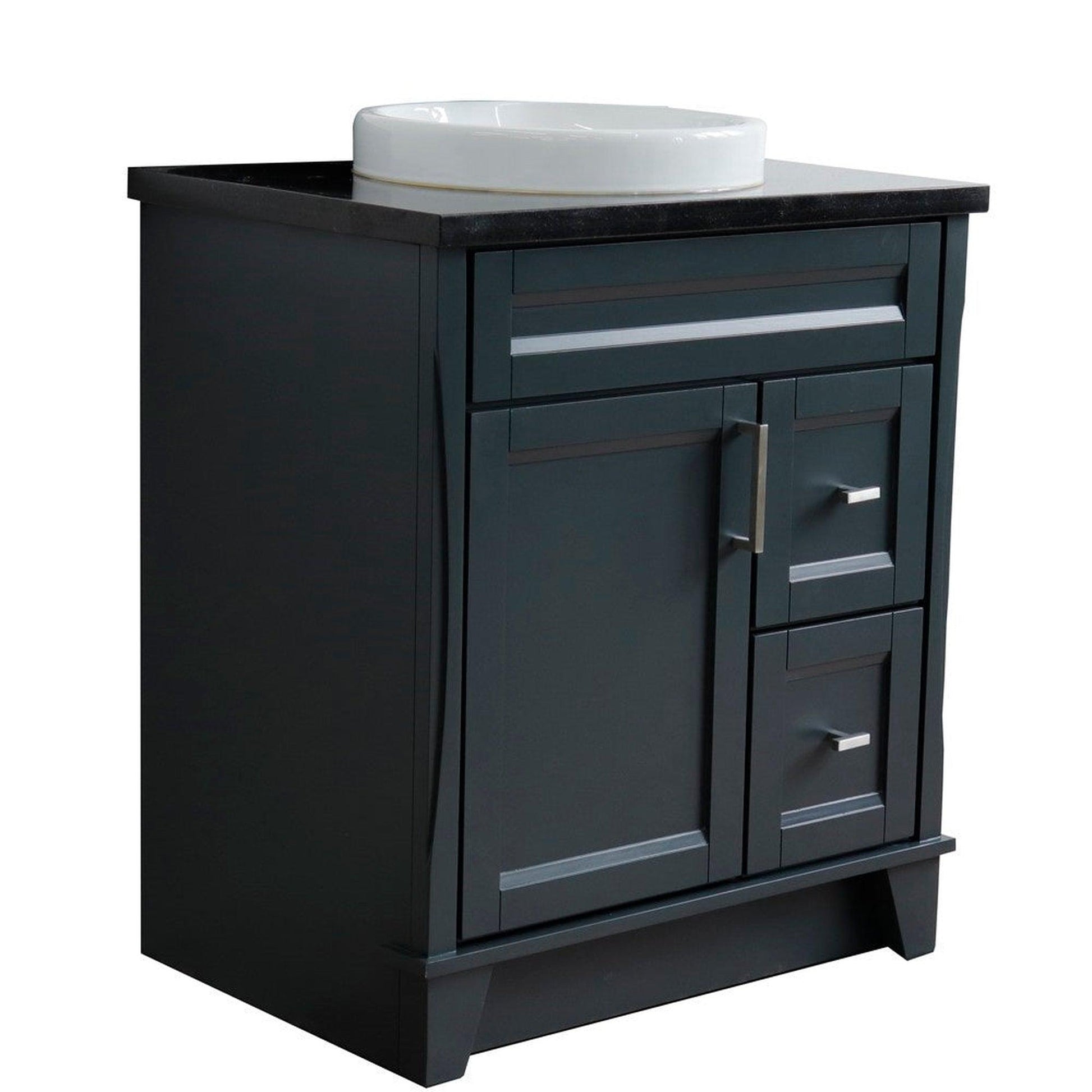 Bellaterra Home Terni 31" 1-Door 2-Drawer Dark Gray Freestanding Vanity Set With Ceramic Vessel Sink and Black Galaxy Granite Top