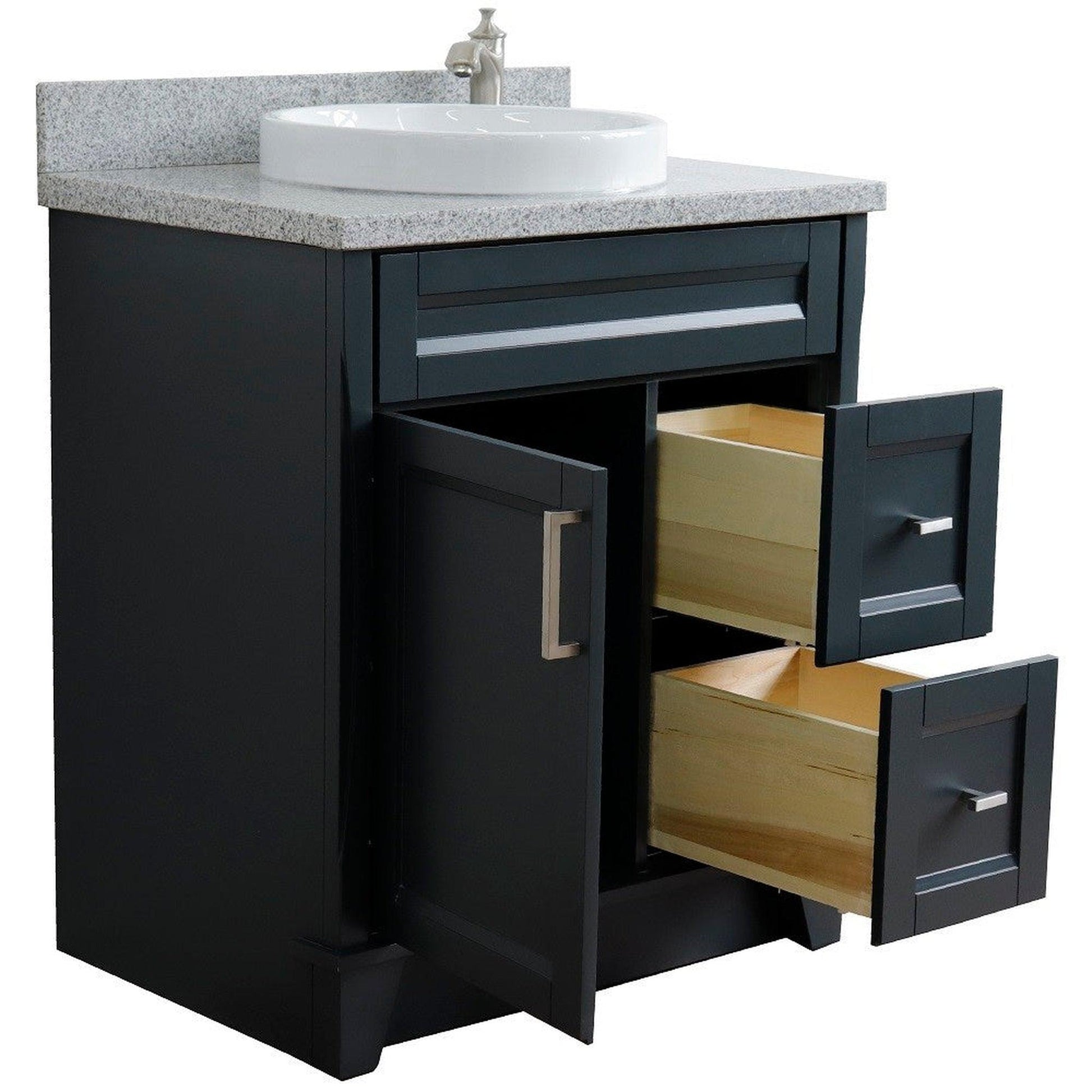 Bellaterra Home Terni 31" 1-Door 2-Drawer Dark Gray Freestanding Vanity Set With Ceramic Vessel Sink and Gray Granite Top