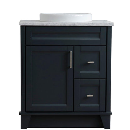 Bellaterra Home Terni 31" 1-Door 2-Drawer Dark Gray Freestanding Vanity Set With Ceramic Vessel Sink and White Carrara Marble Top