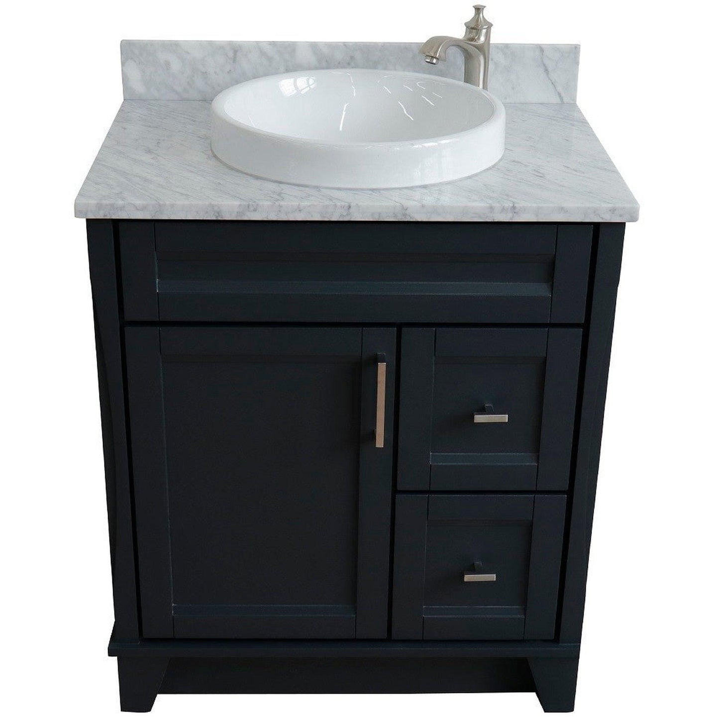 Bellaterra Home Terni 31" 1-Door 2-Drawer Dark Gray Freestanding Vanity Set With Ceramic Vessel Sink and White Carrara Marble Top