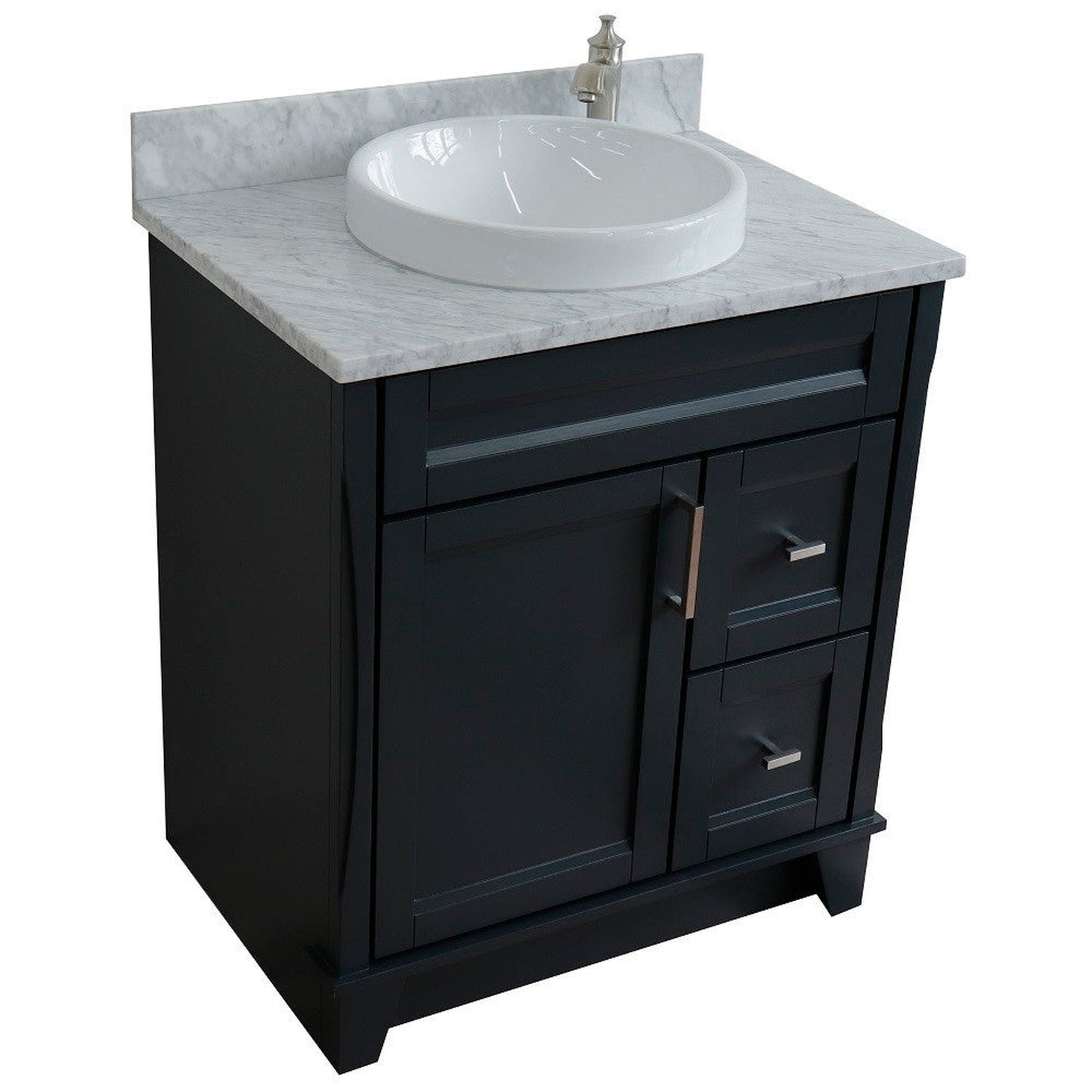 Bellaterra Home Terni 31" 1-Door 2-Drawer Dark Gray Freestanding Vanity Set With Ceramic Vessel Sink and White Carrara Marble Top