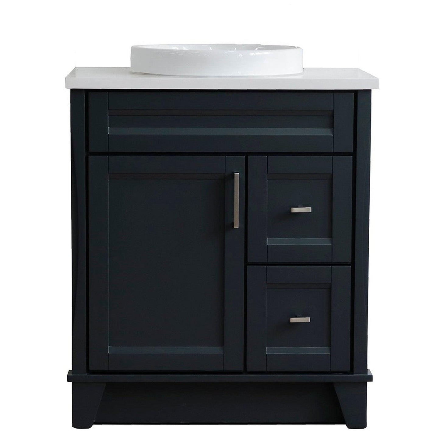 Bellaterra Home Terni 31" 1-Door 2-Drawer Dark Gray Freestanding Vanity Set With Ceramic Vessel Sink and White Quartz Top