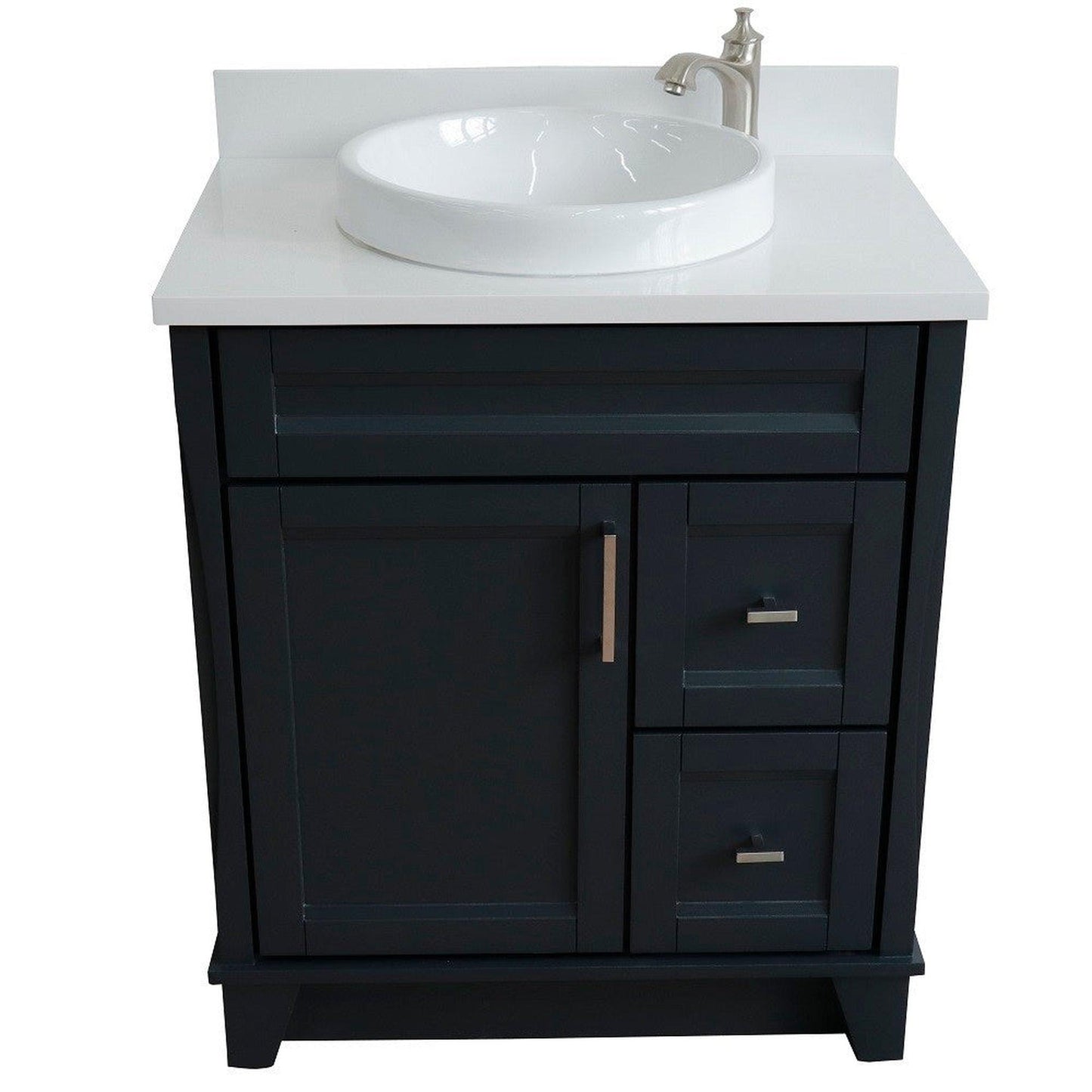 Bellaterra Home Terni 31" 1-Door 2-Drawer Dark Gray Freestanding Vanity Set With Ceramic Vessel Sink and White Quartz Top