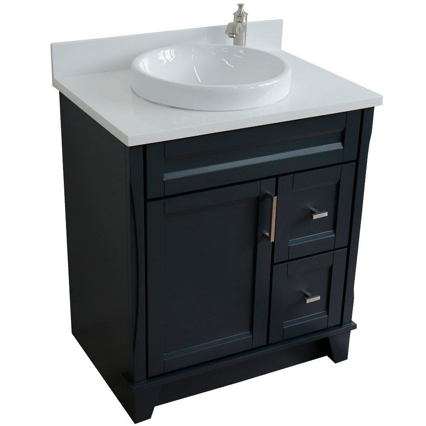 Bellaterra Home Terni 31" 1-Door 2-Drawer Dark Gray Freestanding Vanity Set With Ceramic Vessel Sink and White Quartz Top