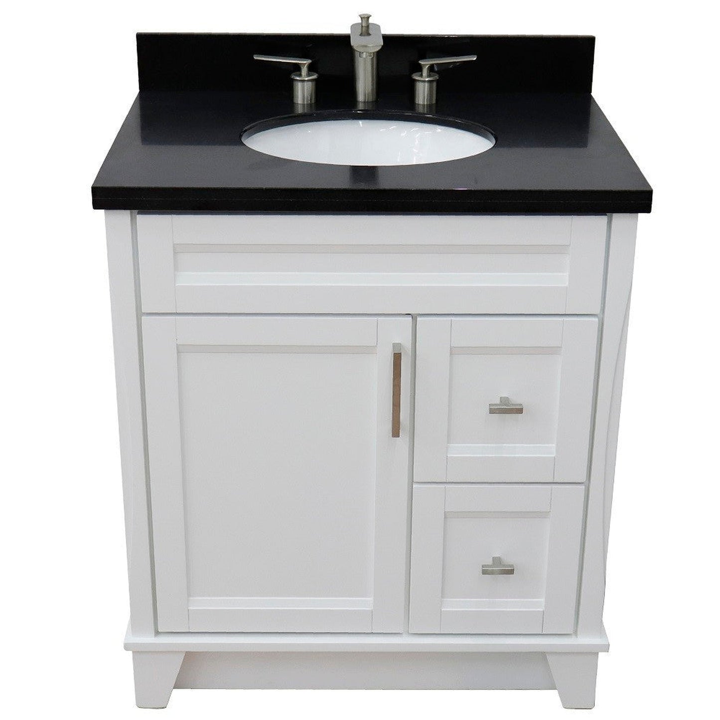 Bellaterra Home Terni 31" 1-Door 2-Drawer White Freestanding Vanity Set With Ceramic Undermount Oval Sink and Black Galaxy Granite Top