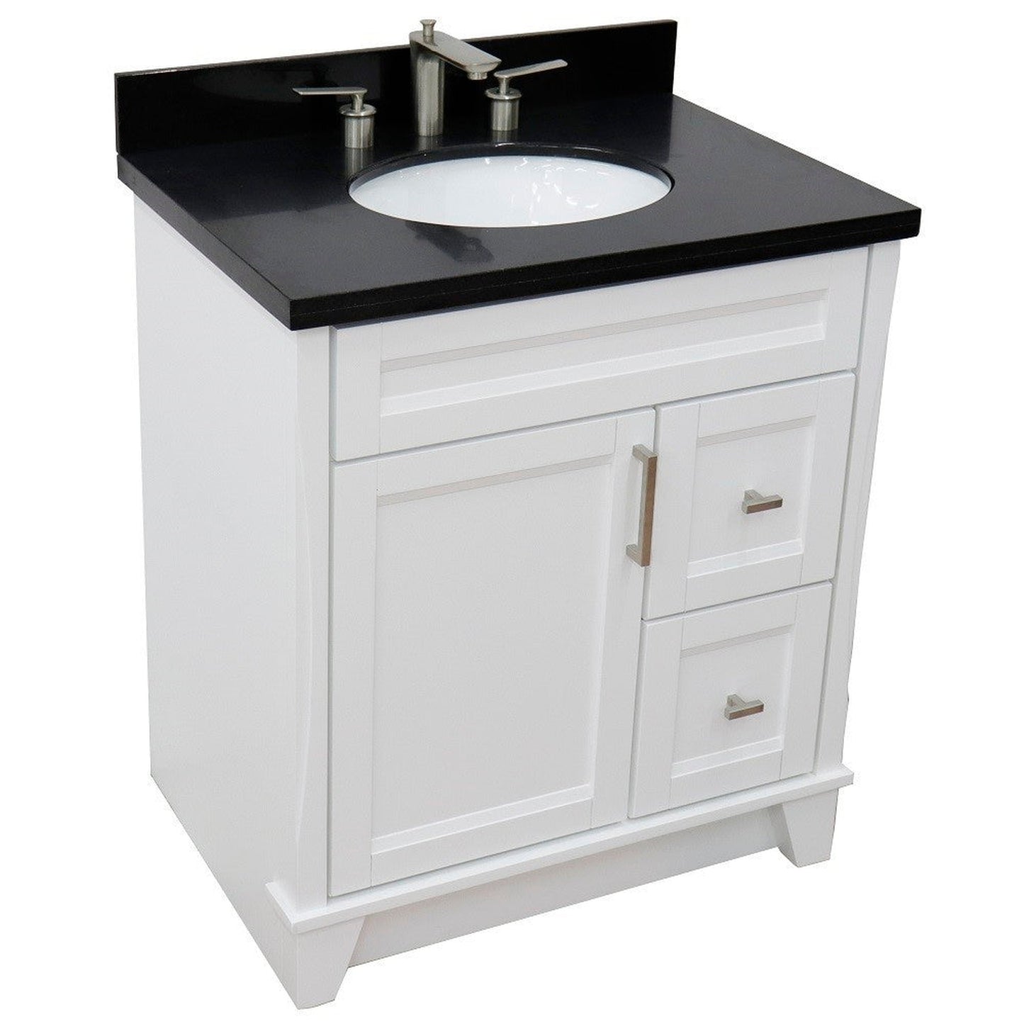 Bellaterra Home Terni 31" 1-Door 2-Drawer White Freestanding Vanity Set With Ceramic Undermount Oval Sink and Black Galaxy Granite Top