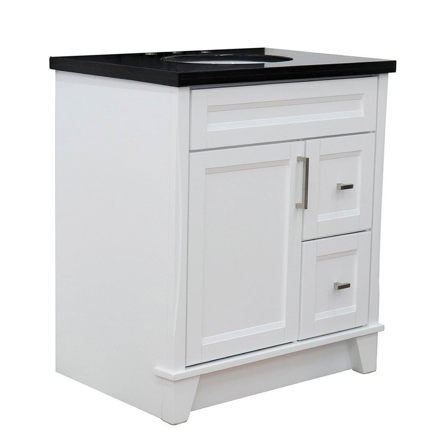 Bellaterra Home Terni 31" 1-Door 2-Drawer White Freestanding Vanity Set With Ceramic Undermount Oval Sink and Black Galaxy Granite Top