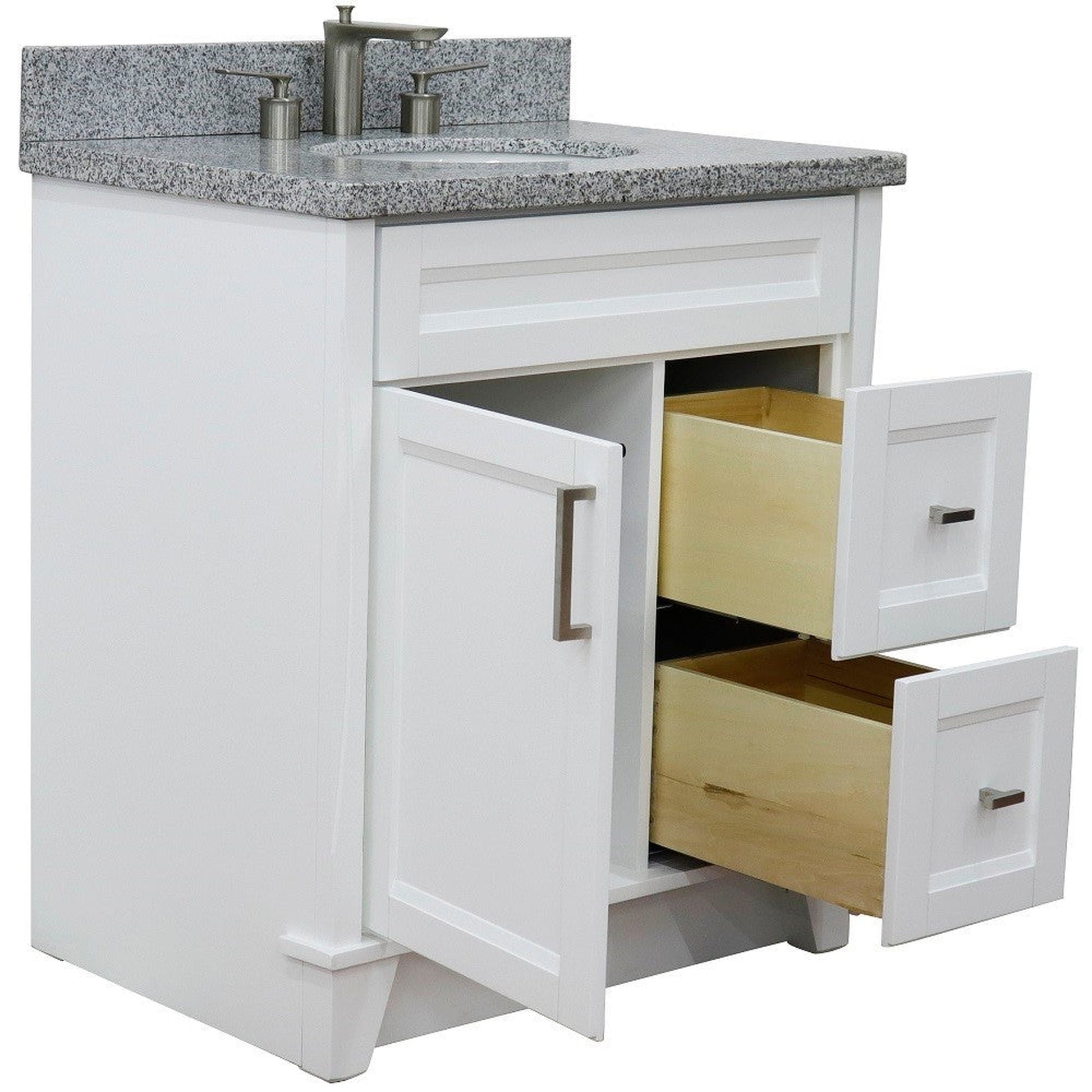 Bellaterra Home Terni 31" 1-Door 2-Drawer White Freestanding Vanity Set With Ceramic Undermount Oval Sink and Gray Granite Top