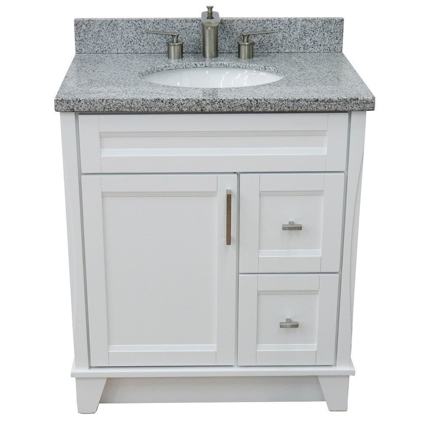 Bellaterra Home Terni 31" 1-Door 2-Drawer White Freestanding Vanity Set With Ceramic Undermount Oval Sink and Gray Granite Top