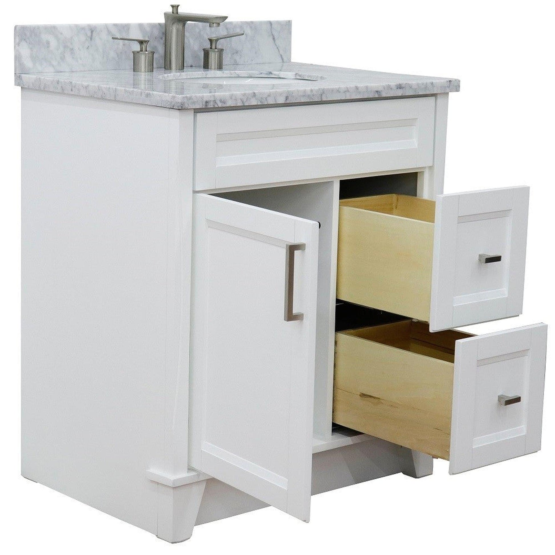 Bellaterra Home Terni 31" 1-Door 2-Drawer White Freestanding Vanity Set With Ceramic Undermount Oval Sink and White Carrara Marble Top