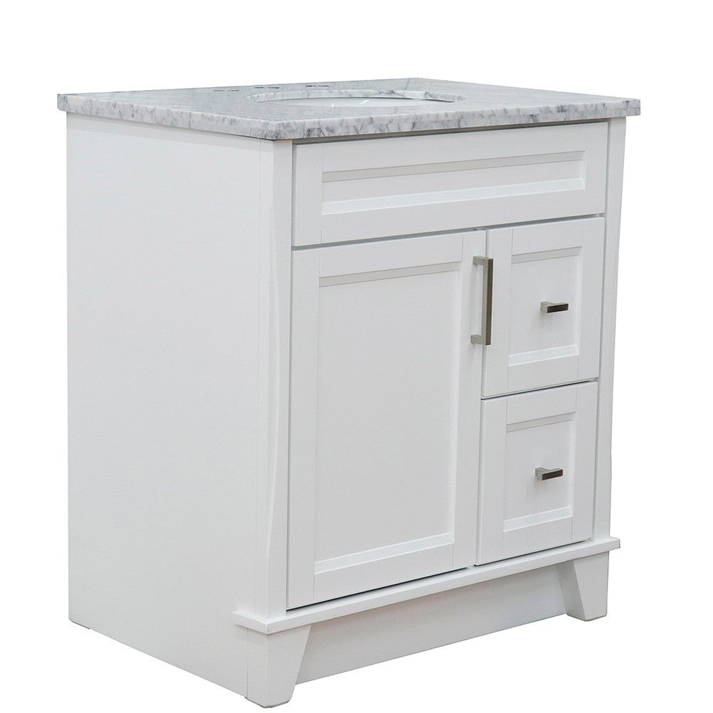Bellaterra Home Terni 31" 1-Door 2-Drawer White Freestanding Vanity Set With Ceramic Undermount Oval Sink and White Carrara Marble Top