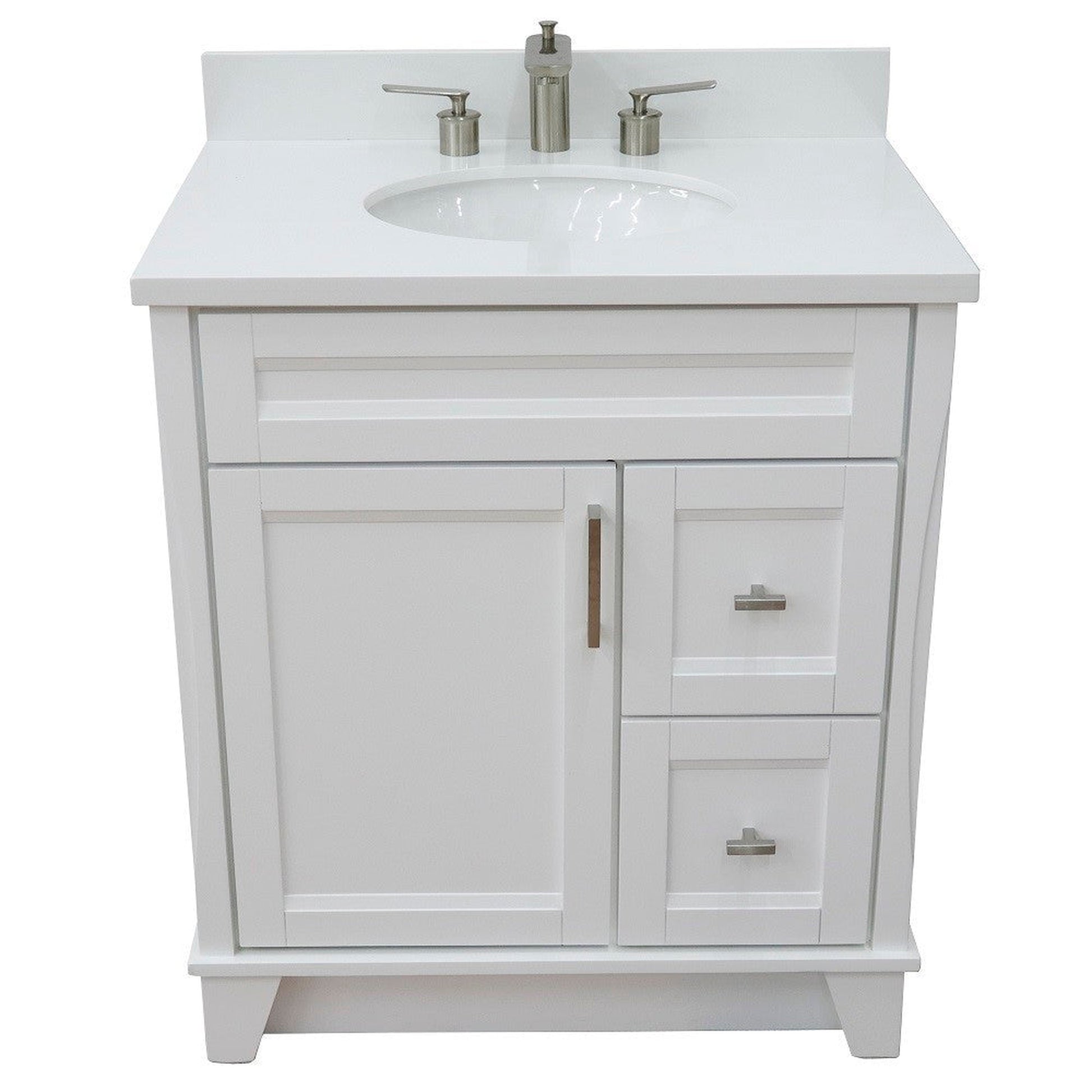 Bellaterra Home Terni 31" 1-Door 2-Drawer White Freestanding Vanity Set With Ceramic Undermount Oval Sink and White Quartz Top