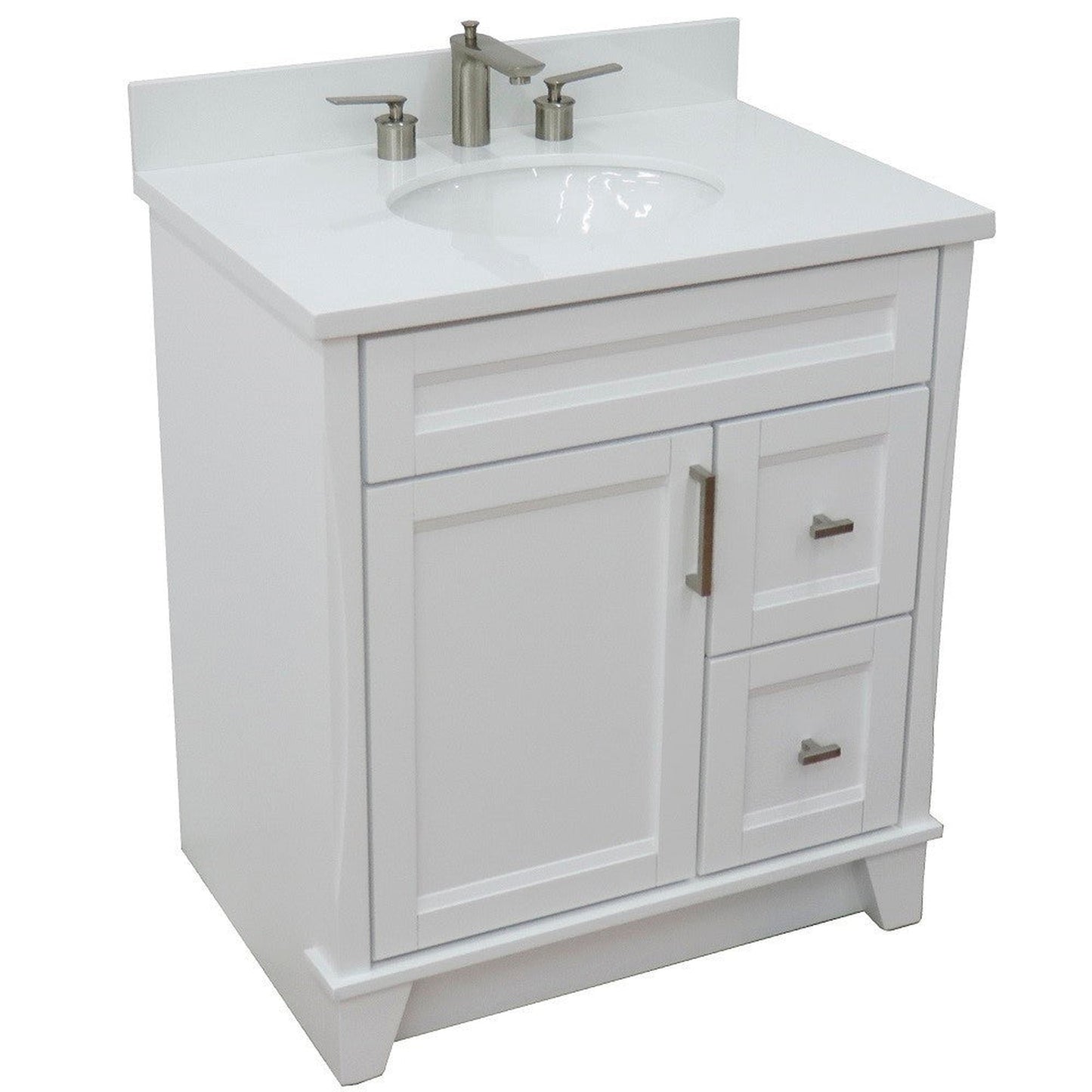 Bellaterra Home Terni 31" 1-Door 2-Drawer White Freestanding Vanity Set With Ceramic Undermount Oval Sink and White Quartz Top