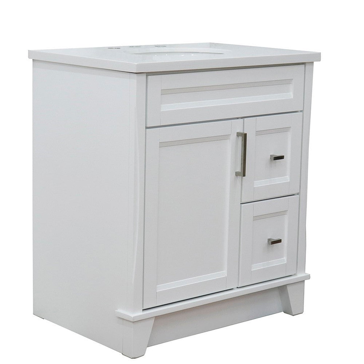 Bellaterra Home Terni 31" 1-Door 2-Drawer White Freestanding Vanity Set With Ceramic Undermount Oval Sink and White Quartz Top