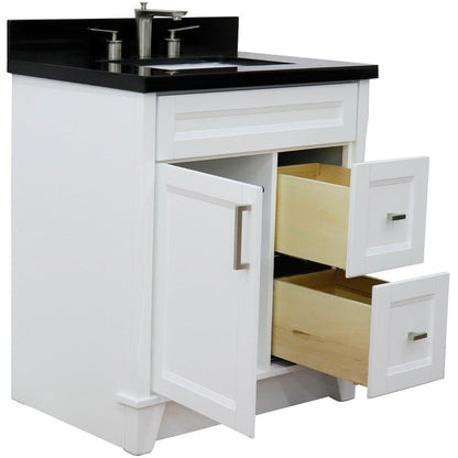 Bellaterra Home Terni 31" 1-Door 2-Drawer White Freestanding Vanity Set With Ceramic Undermount Rectangular Sink and Black Galaxy Granite Top