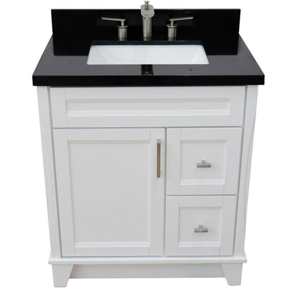 Bellaterra Home Terni 31" 1-Door 2-Drawer White Freestanding Vanity Set With Ceramic Undermount Rectangular Sink and Black Galaxy Granite Top