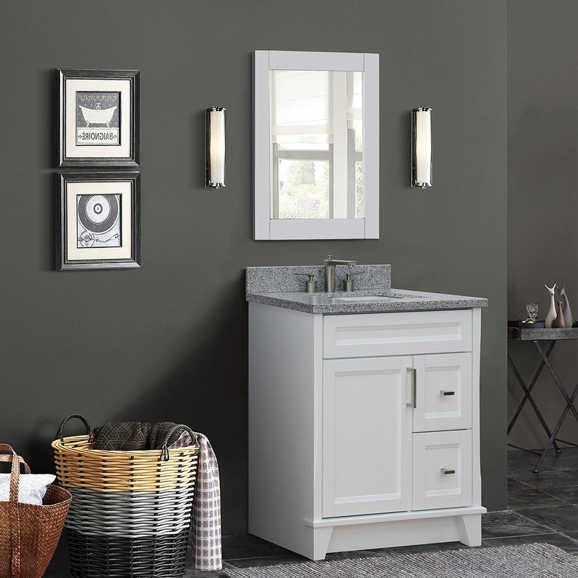 Bellaterra Home Terni 31" 1-Door 2-Drawer White Freestanding Vanity Set With Ceramic Undermount Rectangular Sink and Gray Granite Top