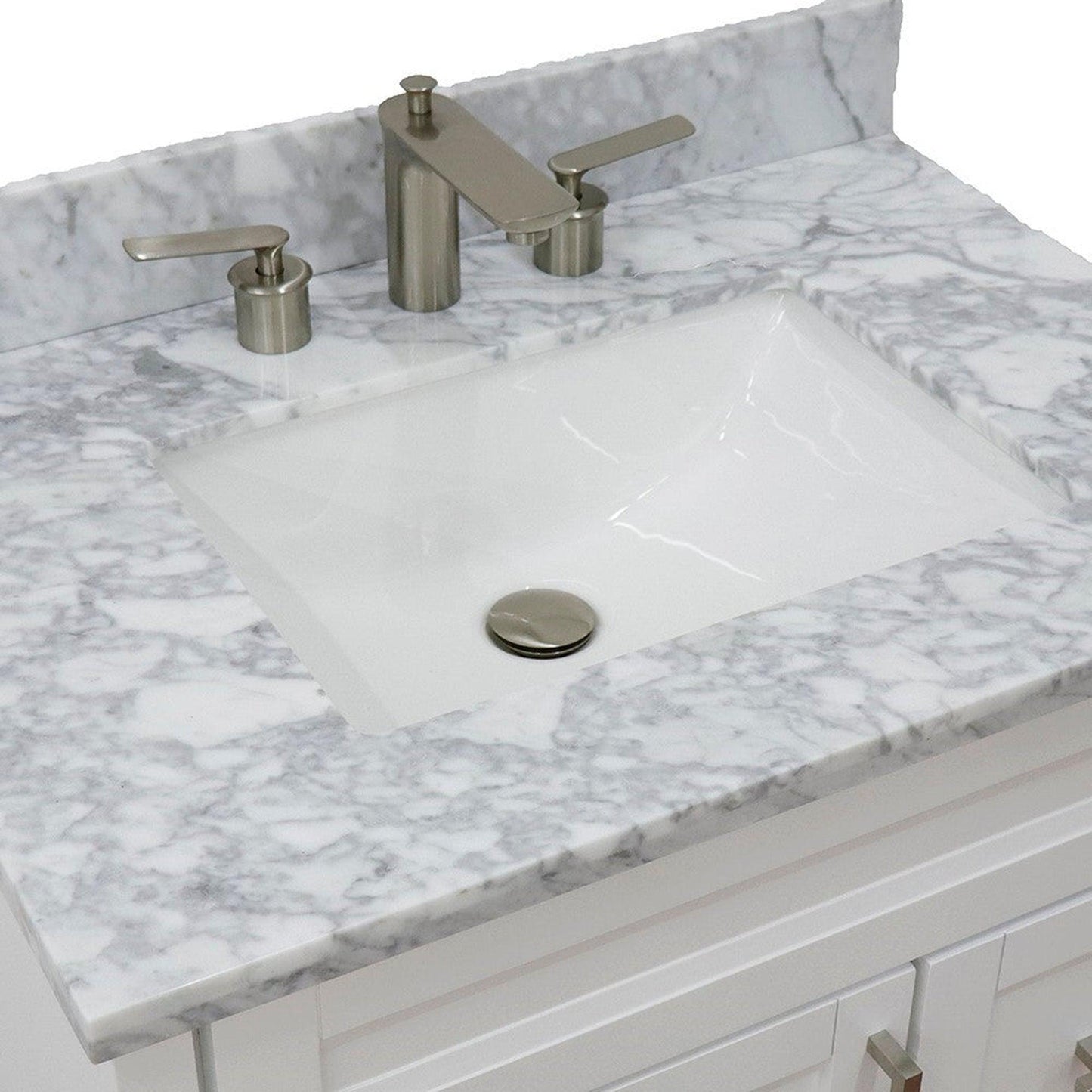 Bellaterra Home Terni 31" 1-Door 2-Drawer White Freestanding Vanity Set With Ceramic Undermount Rectangular Sink and White Carrara Marble Top