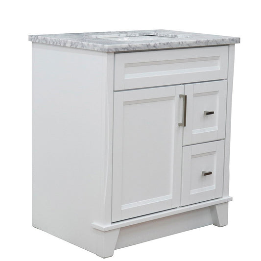 Bellaterra Home Terni 31" 1-Door 2-Drawer White Freestanding Vanity Set With Ceramic Undermount Rectangular Sink and White Carrara Marble Top