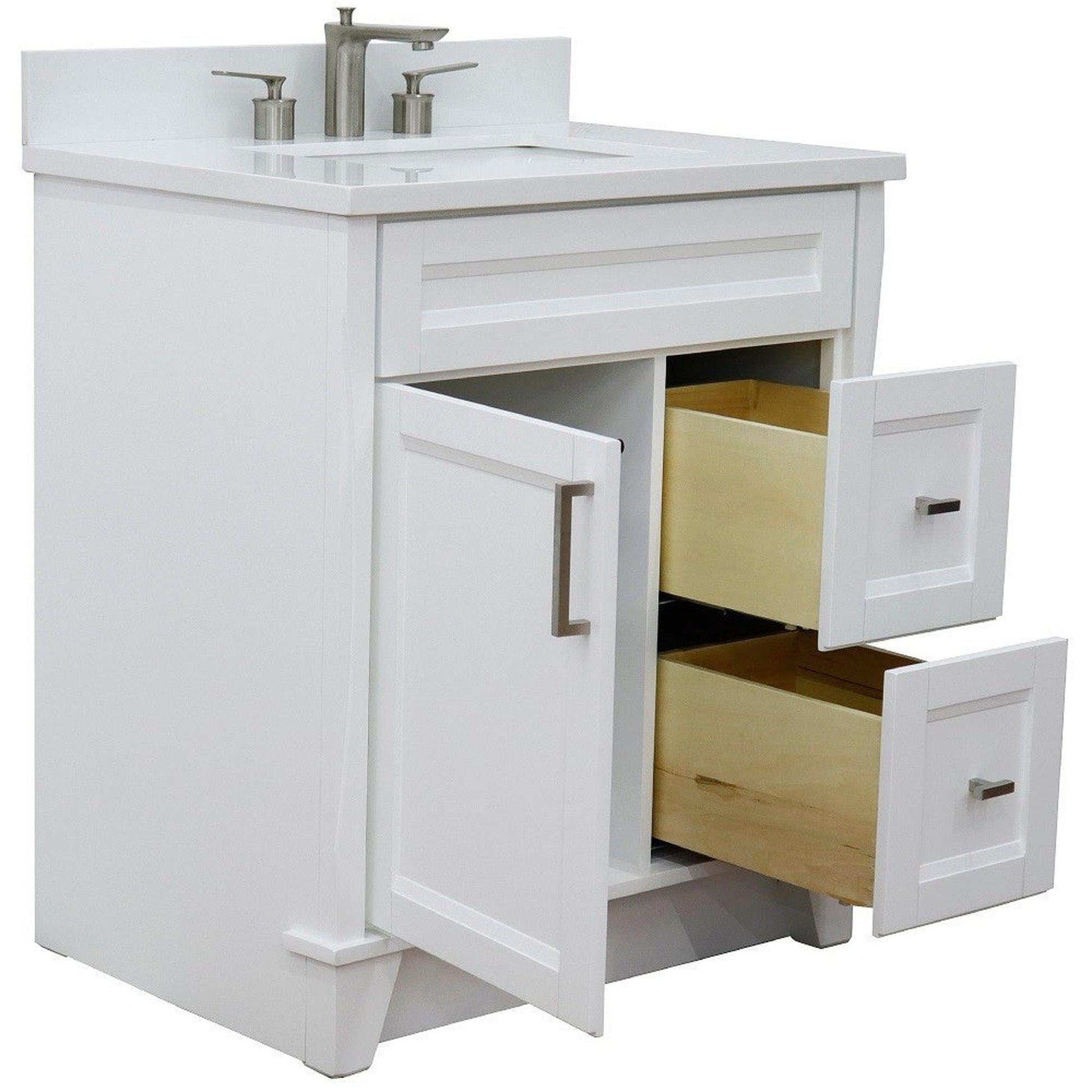 Bellaterra Home Terni 31" 1-Door 2-Drawer White Freestanding Vanity Set With Ceramic Undermount Rectangular Sink and White Quartz Top