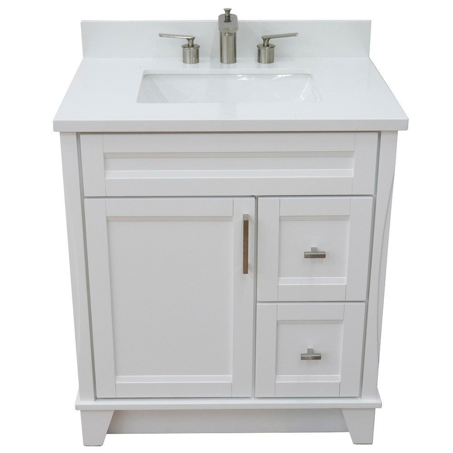 Bellaterra Home Terni 31" 1-Door 2-Drawer White Freestanding Vanity Set With Ceramic Undermount Rectangular Sink and White Quartz Top