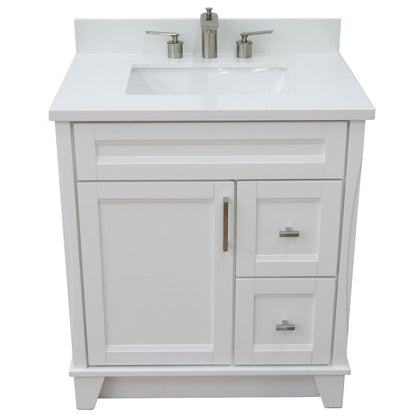 Bellaterra Home Terni 31" 1-Door 2-Drawer White Freestanding Vanity Set With Ceramic Undermount Rectangular Sink and White Quartz Top