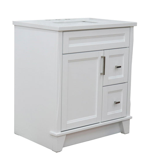 Bellaterra Home Terni 31" 1-Door 2-Drawer White Freestanding Vanity Set With Ceramic Undermount Rectangular Sink and White Quartz Top