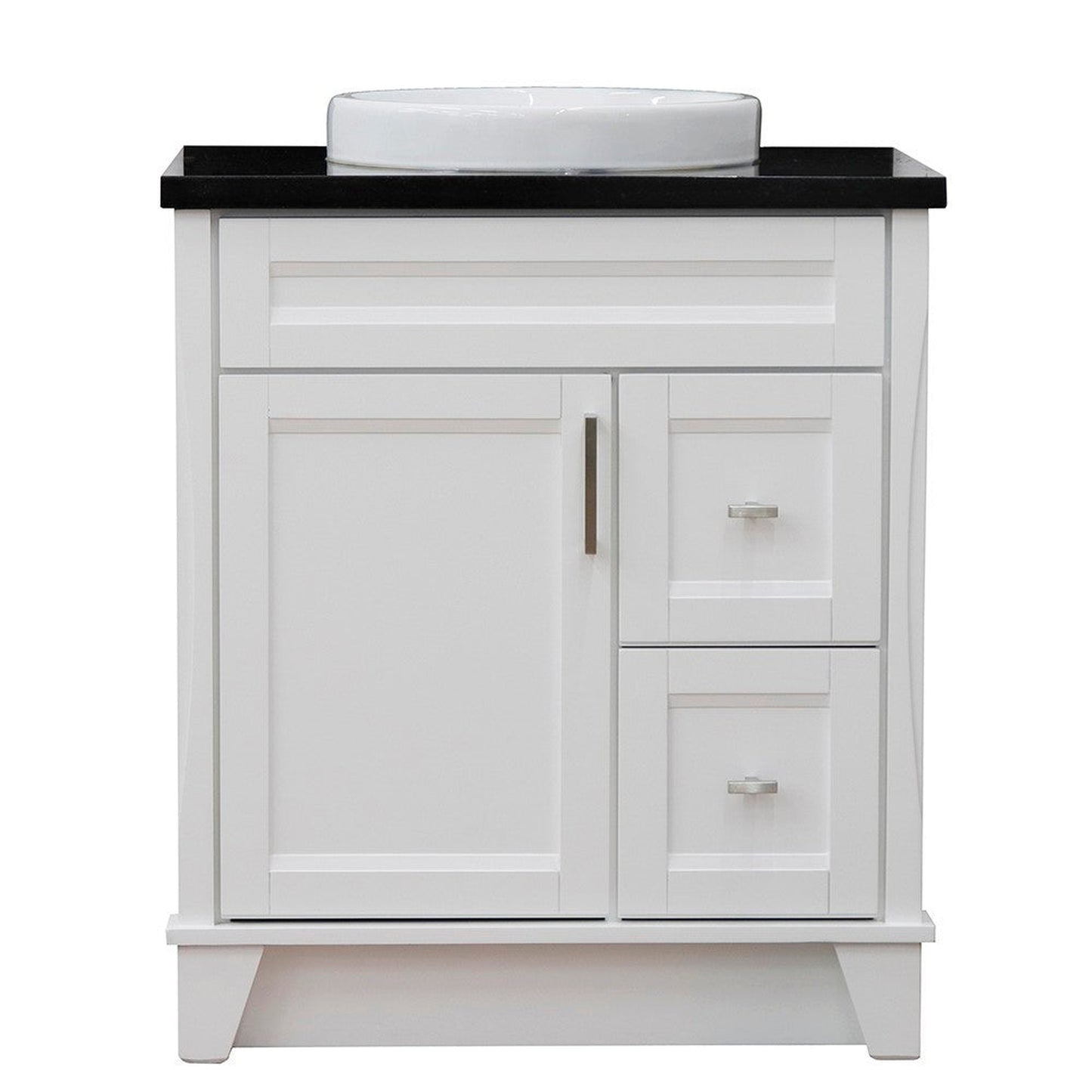 Bellaterra Home Terni 31" 1-Door 2-Drawer White Freestanding Vanity Set With Ceramic Vessel Sink and Black Galaxy Granite Top