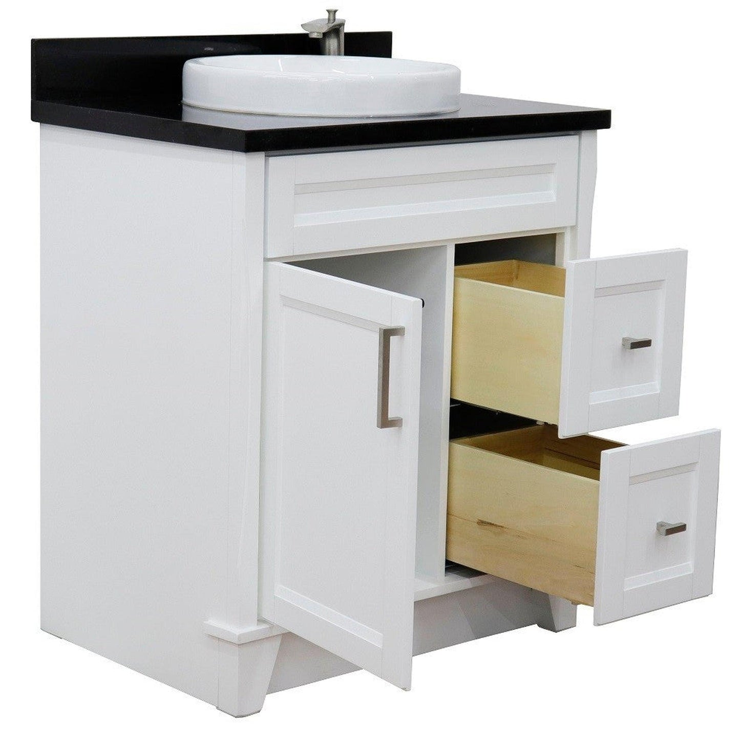 Bellaterra Home Terni 31" 1-Door 2-Drawer White Freestanding Vanity Set With Ceramic Vessel Sink and Black Galaxy Granite Top