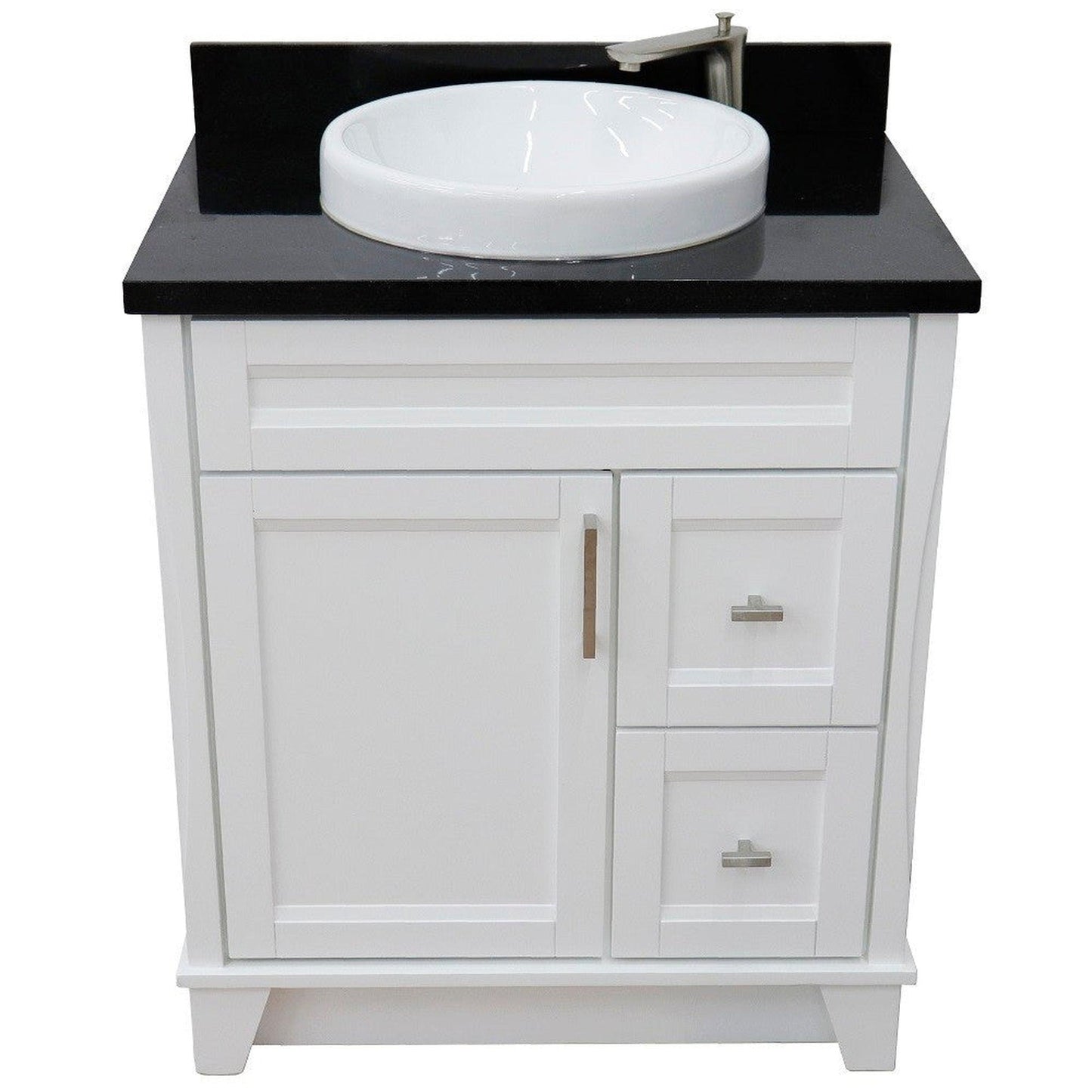 Bellaterra Home Terni 31" 1-Door 2-Drawer White Freestanding Vanity Set With Ceramic Vessel Sink and Black Galaxy Granite Top