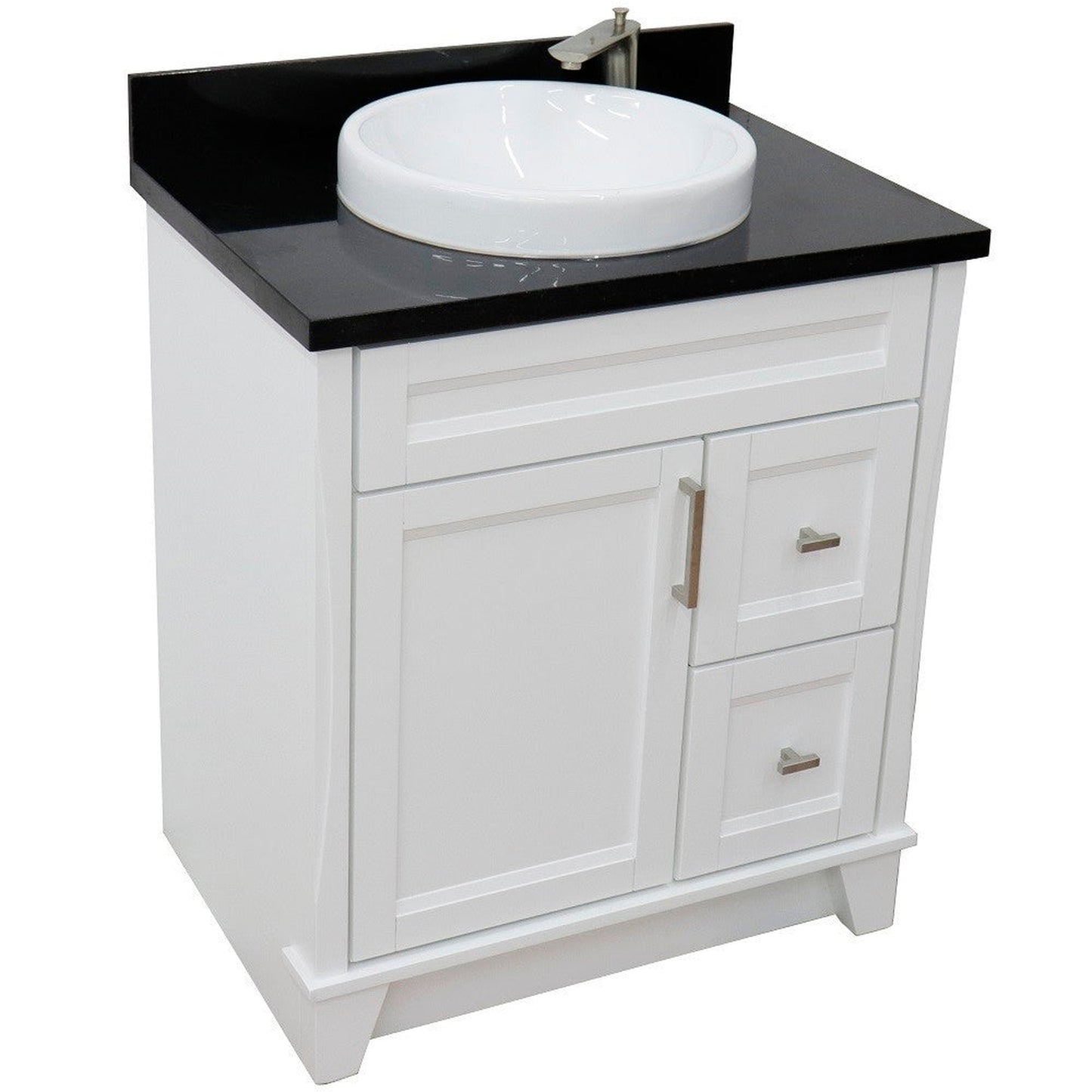 Bellaterra Home Terni 31" 1-Door 2-Drawer White Freestanding Vanity Set With Ceramic Vessel Sink and Black Galaxy Granite Top