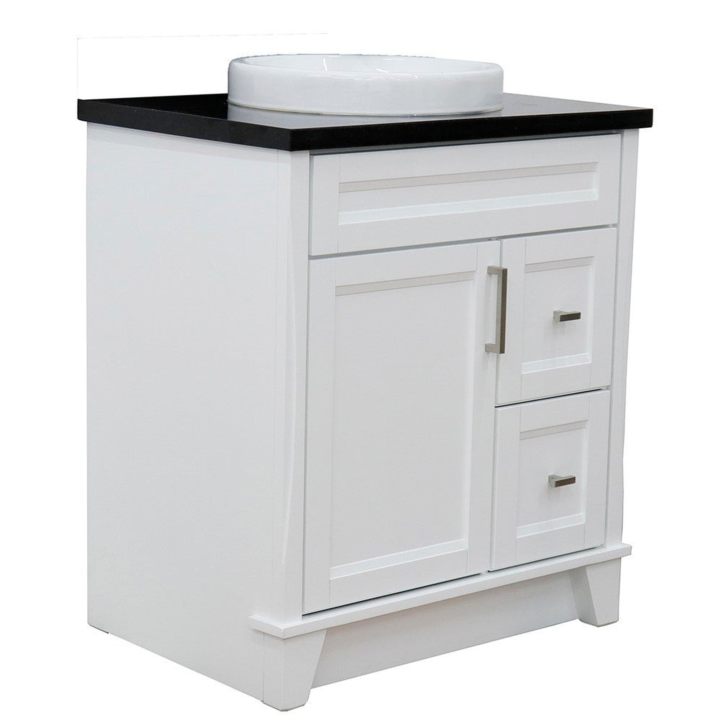 Bellaterra Home Terni 31" 1-Door 2-Drawer White Freestanding Vanity Set With Ceramic Vessel Sink and Black Galaxy Granite Top