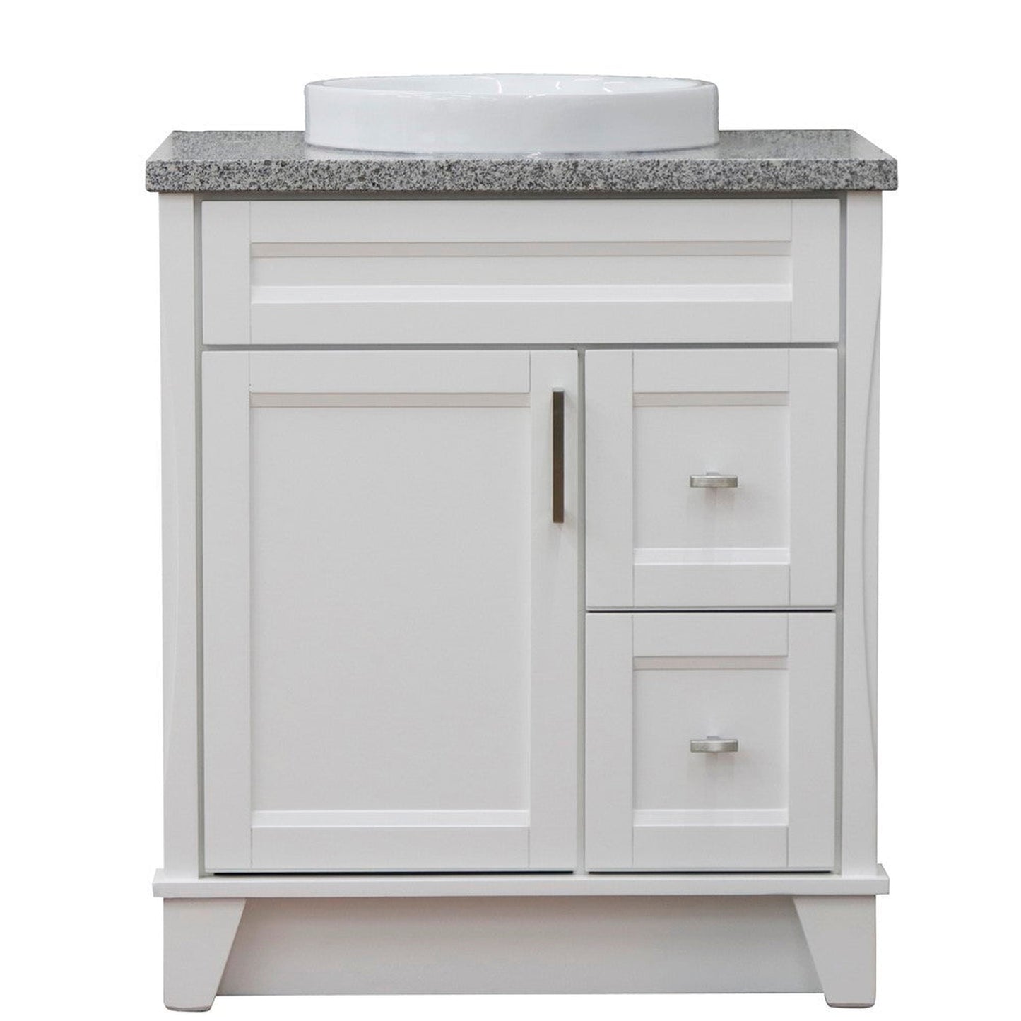 Bellaterra Home Terni 31" 1-Door 2-Drawer White Freestanding Vanity Set With Ceramic Vessel Sink and Gray Granite Top