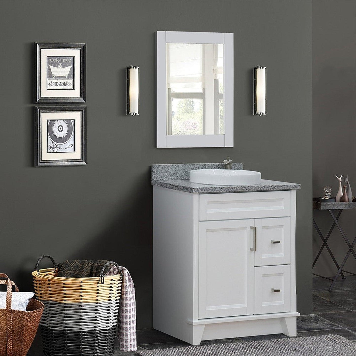 Bellaterra Home Terni 31" 1-Door 2-Drawer White Freestanding Vanity Set With Ceramic Vessel Sink and Gray Granite Top