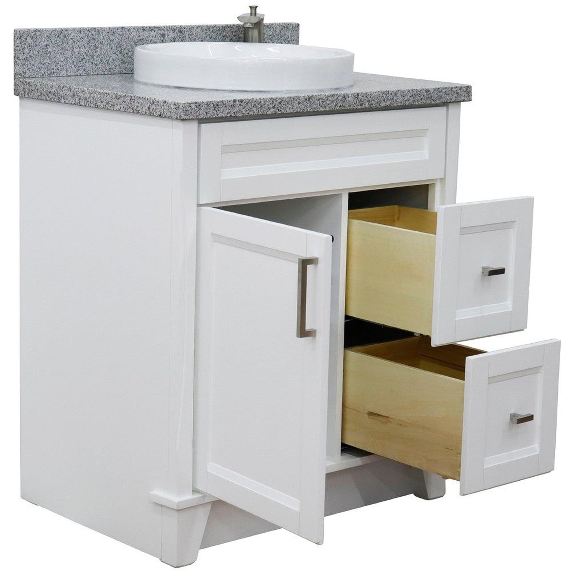 Bellaterra Home Terni 31" 1-Door 2-Drawer White Freestanding Vanity Set With Ceramic Vessel Sink and Gray Granite Top