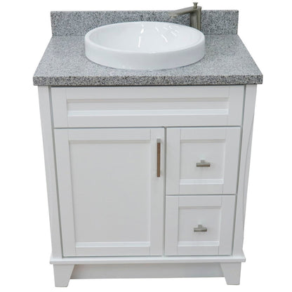 Bellaterra Home Terni 31" 1-Door 2-Drawer White Freestanding Vanity Set With Ceramic Vessel Sink and Gray Granite Top