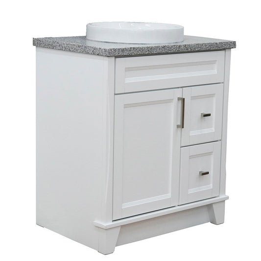 Bellaterra Home Terni 31" 1-Door 2-Drawer White Freestanding Vanity Set With Ceramic Vessel Sink and Gray Granite Top