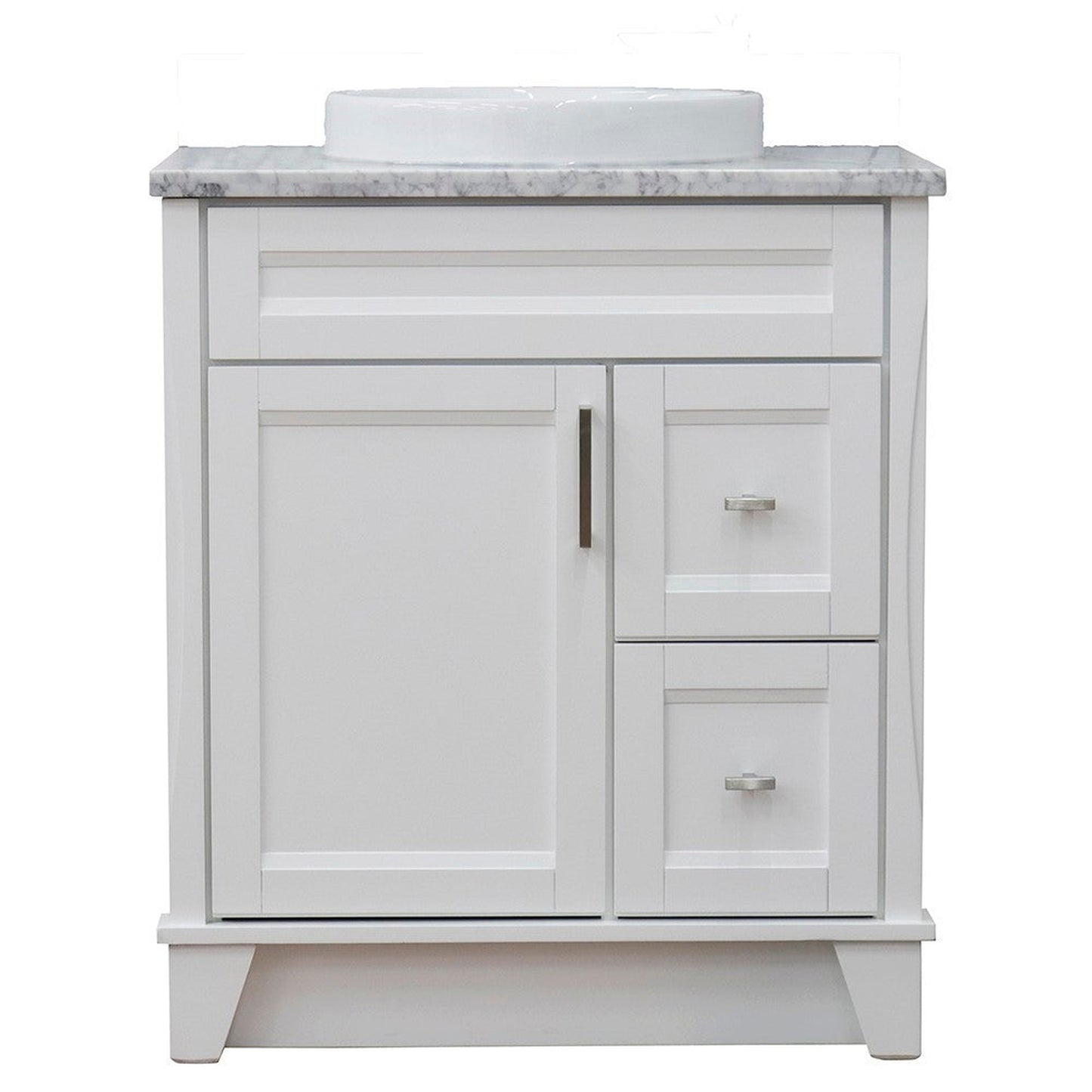 Bellaterra Home Terni 31" 1-Door 2-Drawer White Freestanding Vanity Set With Ceramic Vessel Sink and White Carrara Marble Top