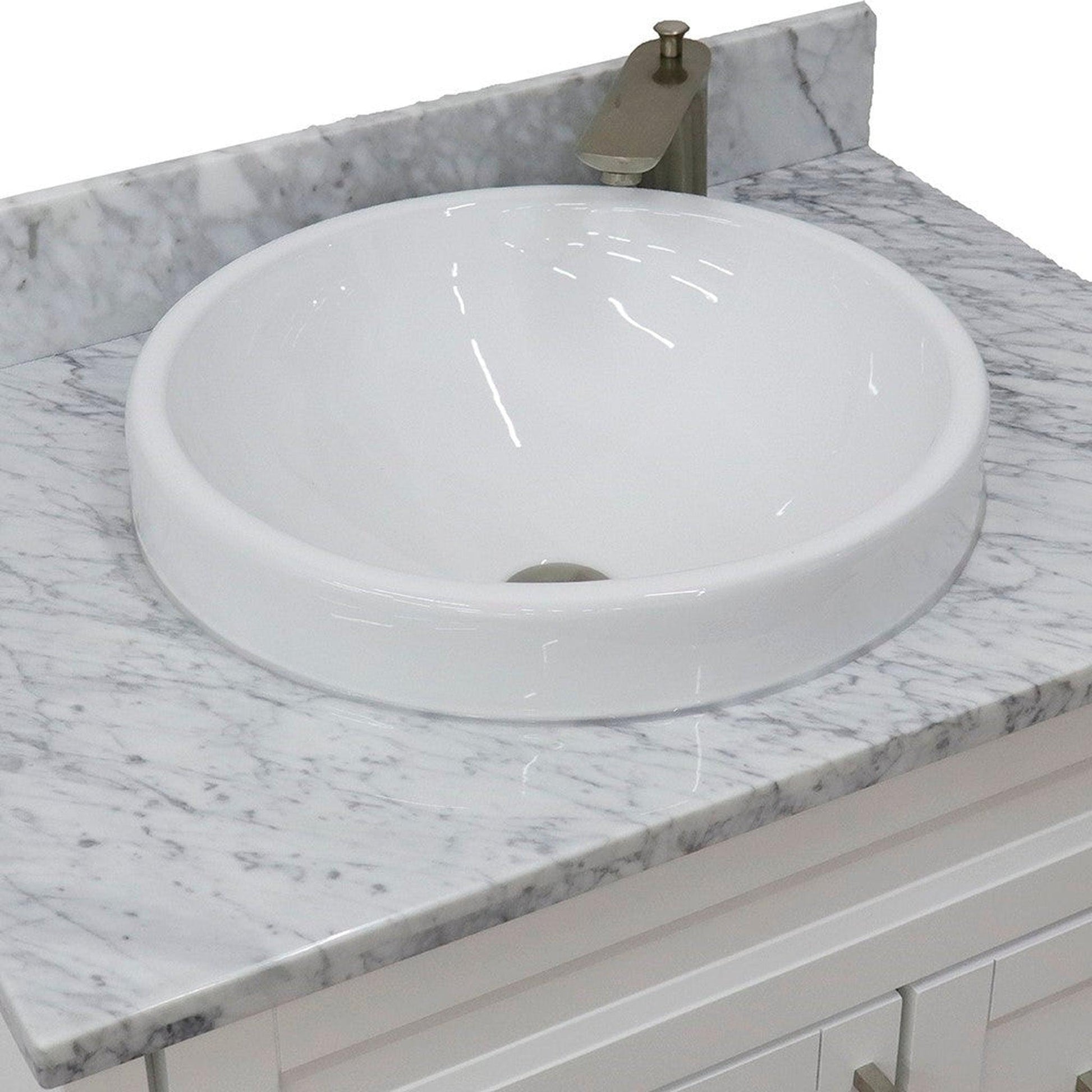 Bellaterra Home Terni 31" 1-Door 2-Drawer White Freestanding Vanity Set With Ceramic Vessel Sink and White Carrara Marble Top